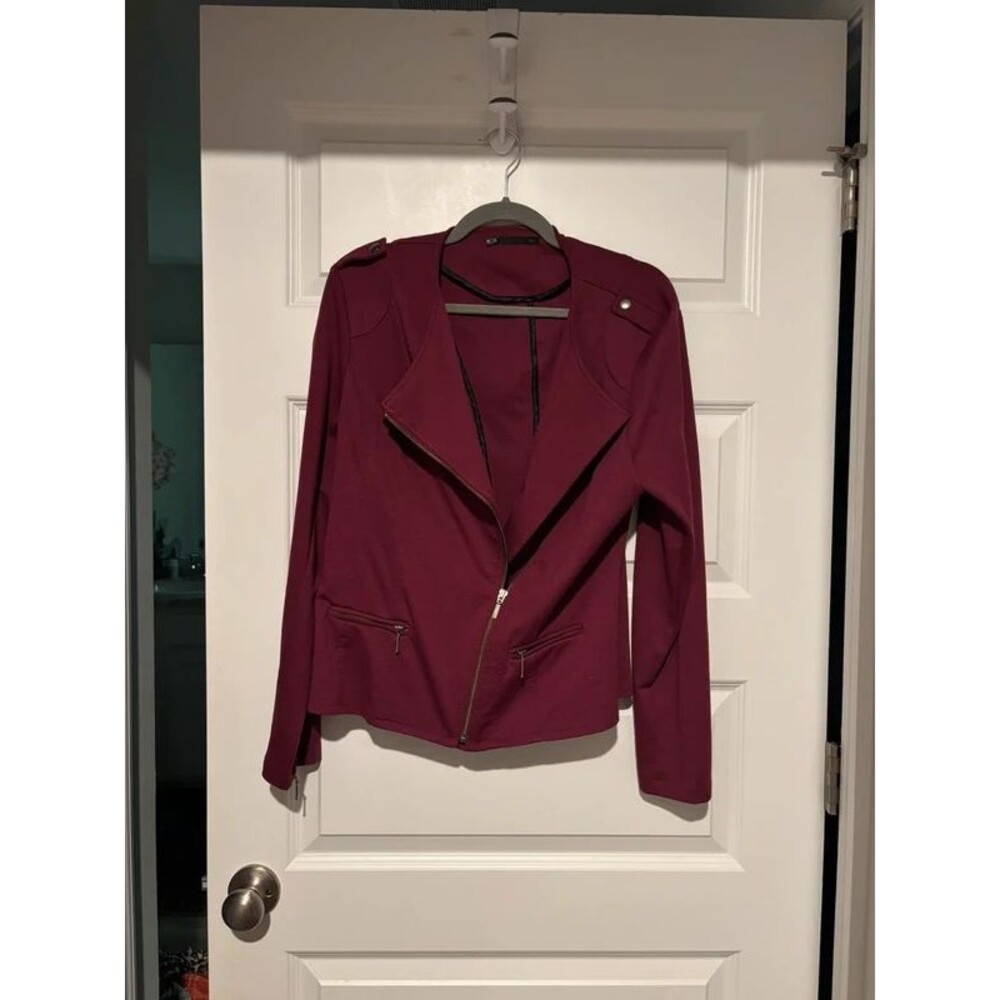 Burgundy Ponte Knit Moto Jacket Y2K Asymmetrical Zip Women’s XL